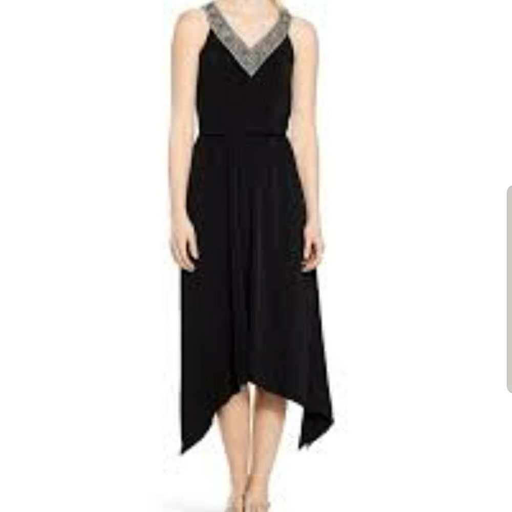 White House Black Market Black Midi Dress with Silver Accents